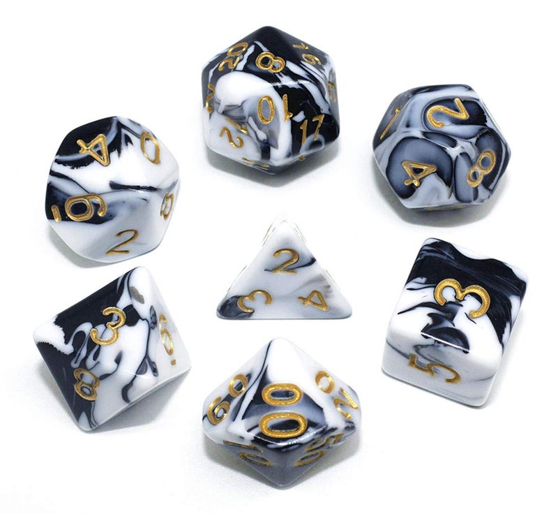 HD DND Dice Set Black & White Marble RPG Polyhedral Dice Fit Dungeons and Dragons(D&D) Pathfinder MTG Tabletop Role Playing Game 7-Die Dice Set - Image 1